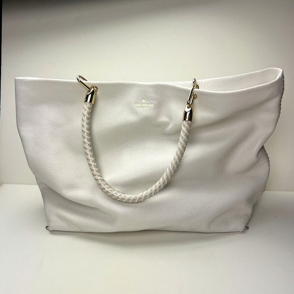 Kate Spade Handbags - Kate Spade White Leather Tote with Braided Handle and Side Stitching